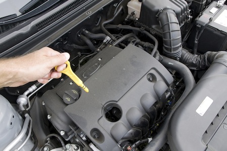 Man checking the oil in a car