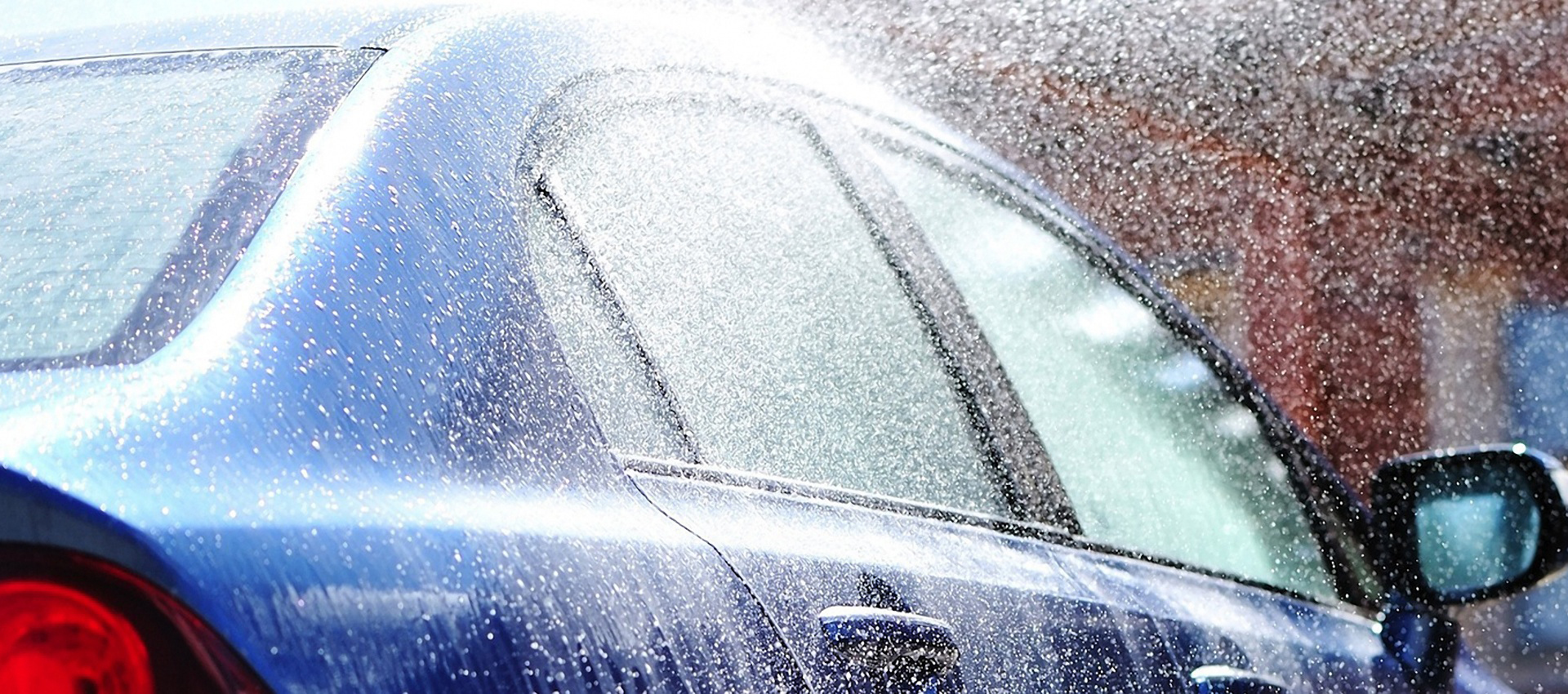 Blue car washing on open air